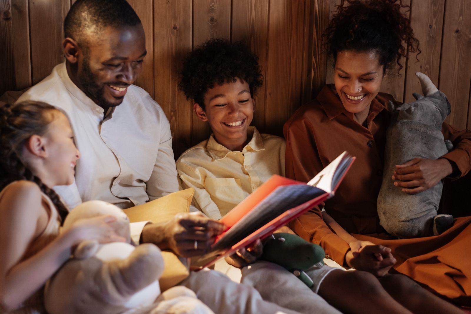 A family reading together at home